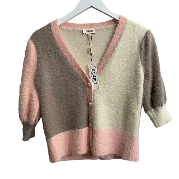 L'AGENCE Sweaters - L'Agence Color Block Cardigan with Puff Elbow Sleeves, Size XS